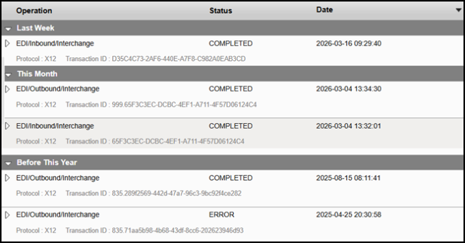 Transaction history list