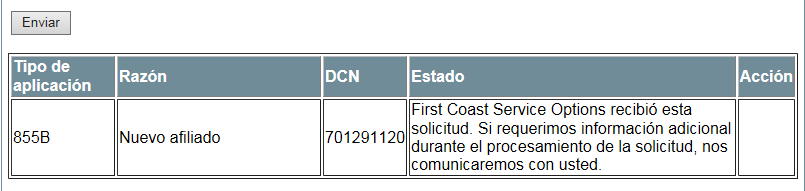 This image shows the screen the user will see when they have entered their submission ID and the status of their application is provided.