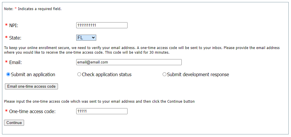 This image shows the entry screen with the entry fields completed to demonstrate what kind of data is being requested.