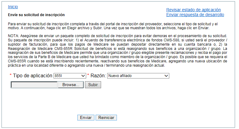 This is the screen the user will see when submitting an application. The user will select an application type and reason, and will browse from their documents to upload for submission.