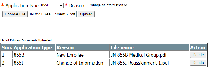 Document upload display