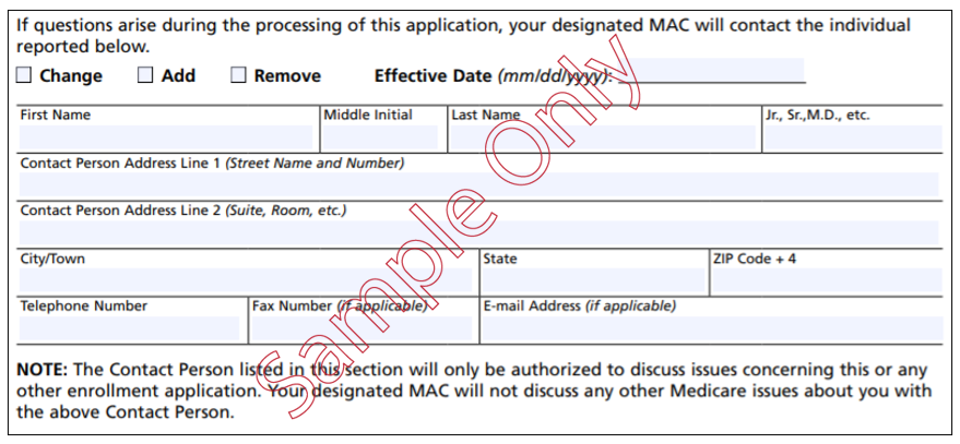 Aquí hay una captura de pantalla de la sección de persona de contacto.