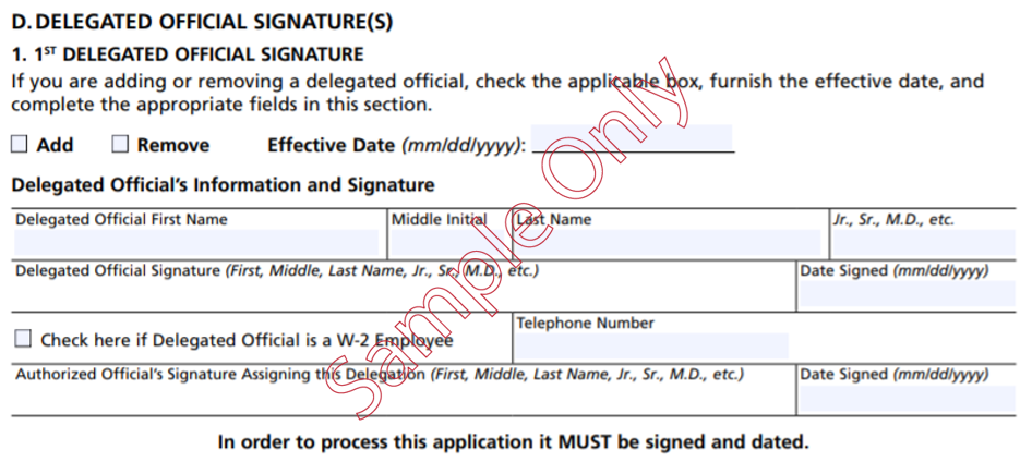 Aquí hay una captura de pantalla de la página de firma oficial delegada.