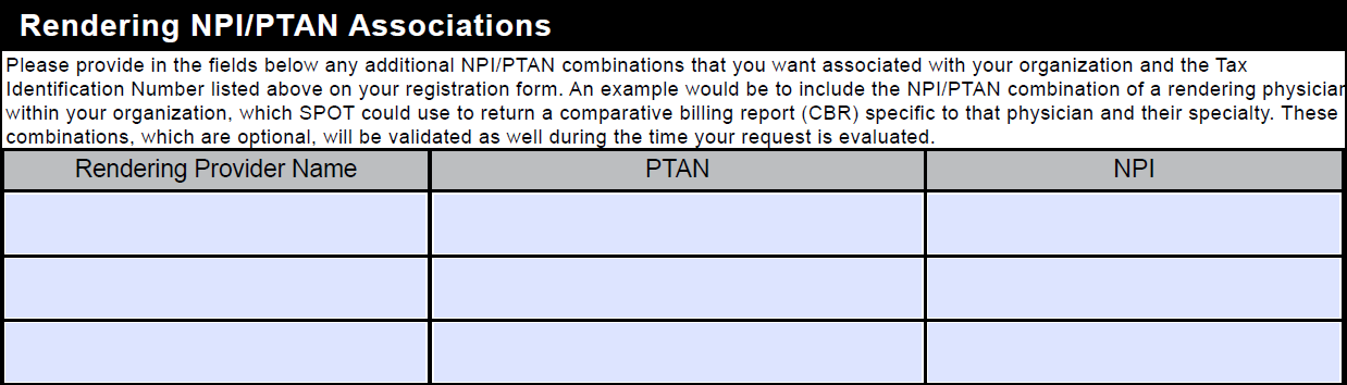 Asociaciones de representación de NPI / PTAN