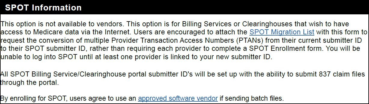 Información de SPOT