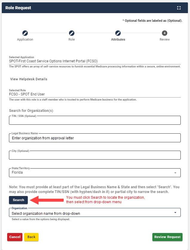 Busque y seleccione la organización
