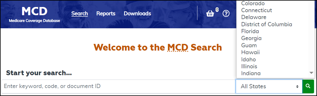 Imagen de la base de datos de Cobertura de Medicare en el sitio web de CMS.
