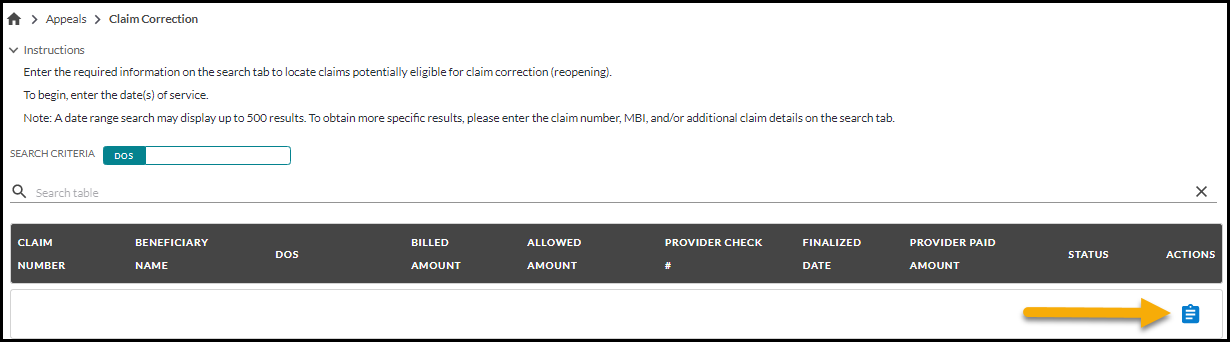 Part B - Claim Corrections action icon