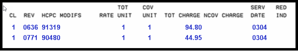 Ejemplo de facturación para la primera dosis